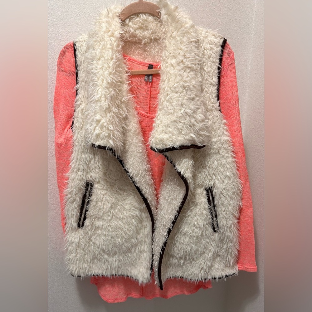 Fuzzy White Vest with Black Trim